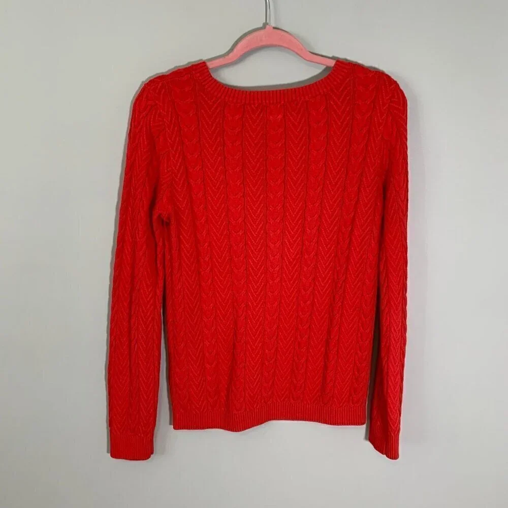 Lands' End Womens‎ Red Cotton Cable Knit Crewneck Sweater Size Small 6-8